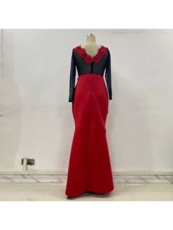 Patchwork See Through Ruffle Mermaid Long Sleeves Dress -Women's Clothing Shop P 20240603100520565 320