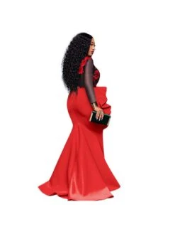 Patchwork See Through Ruffle Mermaid Long Sleeves Dress -Women's Clothing Shop P 20240603100522039 734