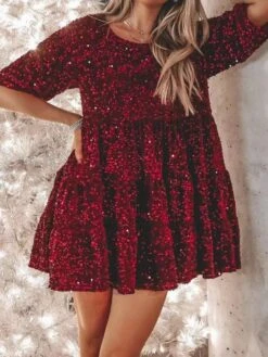 Patchwork Crewneck Loose Short Sleeve Dress