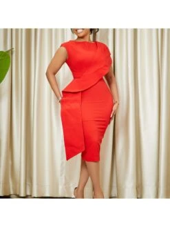 Solid Color Split Hem Zipper Midi Dress -Women's Clothing Shop P 20240603114524999 974