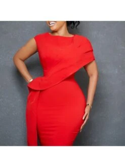 Solid Color Split Hem Zipper Midi Dress -Women's Clothing Shop P 20240603114525434 245