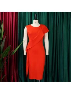 Solid Color Split Hem Zipper Midi Dress -Women's Clothing Shop P 20240603114525959 484