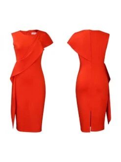 Solid Color Split Hem Zipper Midi Dress -Women's Clothing Shop P 20240603114530239 247