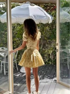 Ruched V Neck A-line Short Sleeve Mini Dress -Women's Clothing Shop P 20240603134022399 948