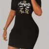 Cartoon Letter Pattern Bodycon Mini Dress -Women's Clothing Shop P 20240603150014108 885