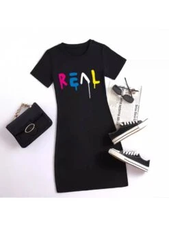 Letter Printed Fitted Mini Dress -Women's Clothing Shop P 20240603150503609 482