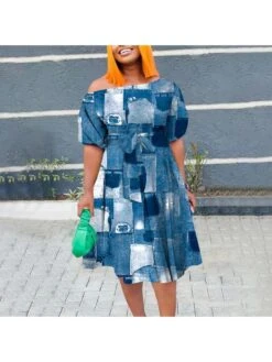 Colorblock Lace Up A-line Short Sleeve Midi Dress