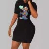 Broken Cartoon Bear Printed Mini Dress -Women's Clothing Shop P 20240604153541579 482