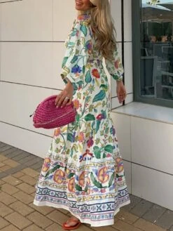 Colorblock Patchwork Puff Sleeve Short Sleeve Dress -Women's Clothing Shop P 20240605143620546 975