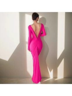 Solid Color High Rise Fitted Long Sleeves Dress -Women's Clothing Shop P 20240605151609904 770