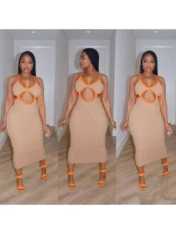 Colorblock Hollow Out Sleeveless Dress