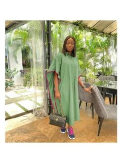 Colorblock Loose Batwing Sleeve Maxi Dress