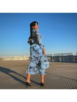 See Through Flocking Bodycon Long Sleeve Dress -Women's Clothing Shop P 20240606090014371 878