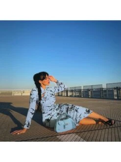 See Through Flocking Bodycon Long Sleeve Dress -Women's Clothing Shop P 20240606090015666 956