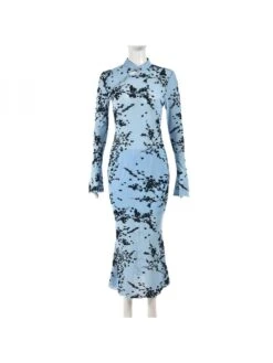 See Through Flocking Bodycon Long Sleeve Dress -Women's Clothing Shop P 20240606090016174 670