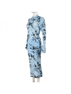 See Through Flocking Bodycon Long Sleeve Dress -Women's Clothing Shop P 20240606090016758 912