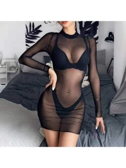 See Through Crewneck Bodycon Sexual Dress