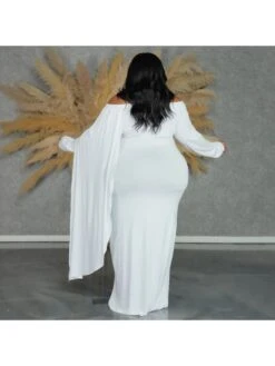 Patchwork Ruched Off Shoulder Long Sleeves Maxi Dress -Women's Clothing Shop P 20240606141222677 735