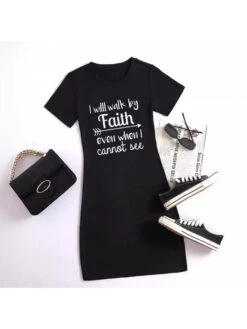 Letter Printed Pullover Short Sleeve Dress -Women's Clothing Shop P 20240606180809485 186