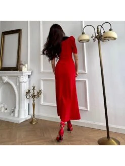 Doll Collar Puff Sleeve Fitted Short Sleeve Dress -Women's Clothing Shop P 20240606181209686 471