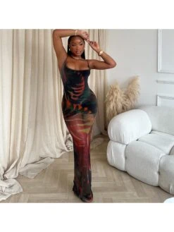 Colorblock See Through Sleeveless Dress