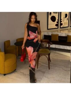 Flower Perspective One Shoulder Maxi Dress -Women's Clothing Shop P 20240607162835722 297