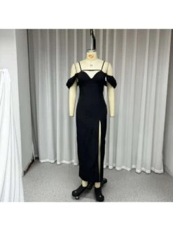 Lace Up Square Neck Fitted Short Sleeve Dress -Women's Clothing Shop P 20240607171607378 246