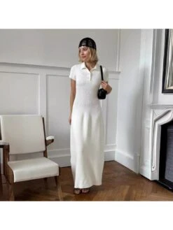 Knitting Ribbed Buckle Short Sleeve Dress