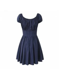 Patchwork Ruched Square Neck Puff Sleeve Dress -Women's Clothing Shop P 20240608104832207 625