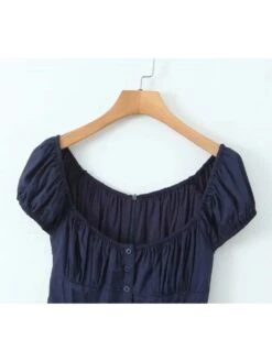 Patchwork Ruched Square Neck Puff Sleeve Dress -Women's Clothing Shop P 20240608104833857 212