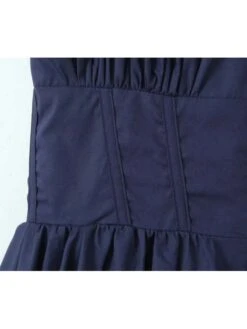 Patchwork Ruched Square Neck Puff Sleeve Dress -Women's Clothing Shop P 20240608104835474 589