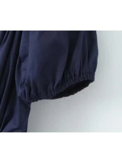 Patchwork Ruched Square Neck Puff Sleeve Dress -Women's Clothing Shop P 20240608104838934 528