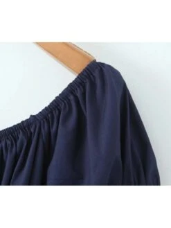 Patchwork Ruched Square Neck Puff Sleeve Dress -Women's Clothing Shop P 20240608104839534 485