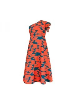 Geometric Pattern One-shoulder Swing Short Sleeve Dress -Women's Clothing Shop P 20240608134003169 269