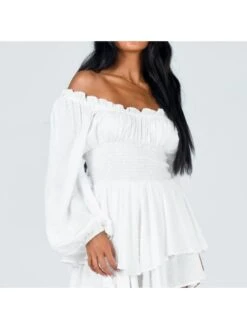 Ruffle Boat Neck Fitted Long Sleeves Dress 6 Ruffle Boat Neck Fitted Long Sleeves Dress -Women's Clothing Shop P 20240608142011491 384
