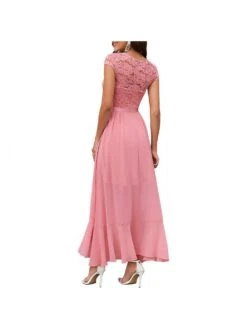 Patchwork Lace Fitted Short Sleeve Dress -Women's Clothing Shop P 20240608155216334 823