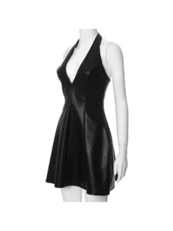 Glossy Halter Low Cut Backless Mini Dress -Women's Clothing Shop P 20240608175606490 270