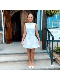 Boat Neck High Rise Backless Mini Dress