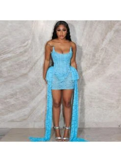 Lace Perspective Ribbon Strapless Mini Dress -Women's Clothing Shop P 20240608185204601 280