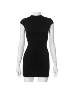 Patchwork Crewneck Backless Short Sleeve Dress -Women's Clothing Shop P 20240611095215336 580