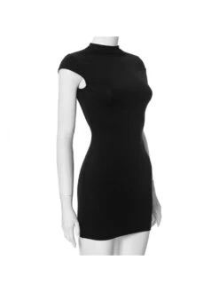 Patchwork Crewneck Backless Short Sleeve Dress -Women's Clothing Shop P 20240611095215783 966