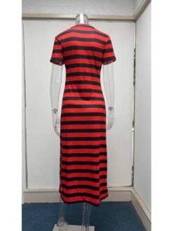 Colorblock Crewneck Fitted Short Sleeve Dress -Women's Clothing Shop P 20240611134427891 744