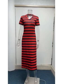 Colorblock Crewneck Fitted Short Sleeve Dress -Women's Clothing Shop P 20240611134822445 409