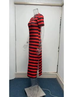 Colorblock Crewneck Fitted Short Sleeve Dress -Women's Clothing Shop P 20240611134823023 308