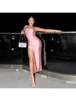 Lace Up One-shoulder Ruched Maxi Dress -Women's Clothing Shop P 20240612090403134 930