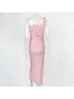 Lace Up One-shoulder Ruched Maxi Dress -Women's Clothing Shop P 20240612090405863 681