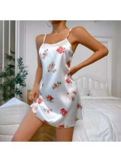 Floral Spaghetti Straps Backless Pajamas Dress -Women's Clothing Shop P 20240612094415064 355