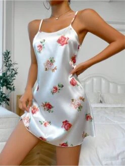 Floral Spaghetti Straps Backless Pajamas Dress -Women's Clothing Shop P 20240612094418024 636