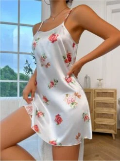 Floral Spaghetti Straps Backless Pajamas Dress -Women's Clothing Shop P 20240612094419297 127
