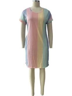 Colorblock Striped Short Sleeve Dress -Women's Clothing Shop P 20240612102041543 241